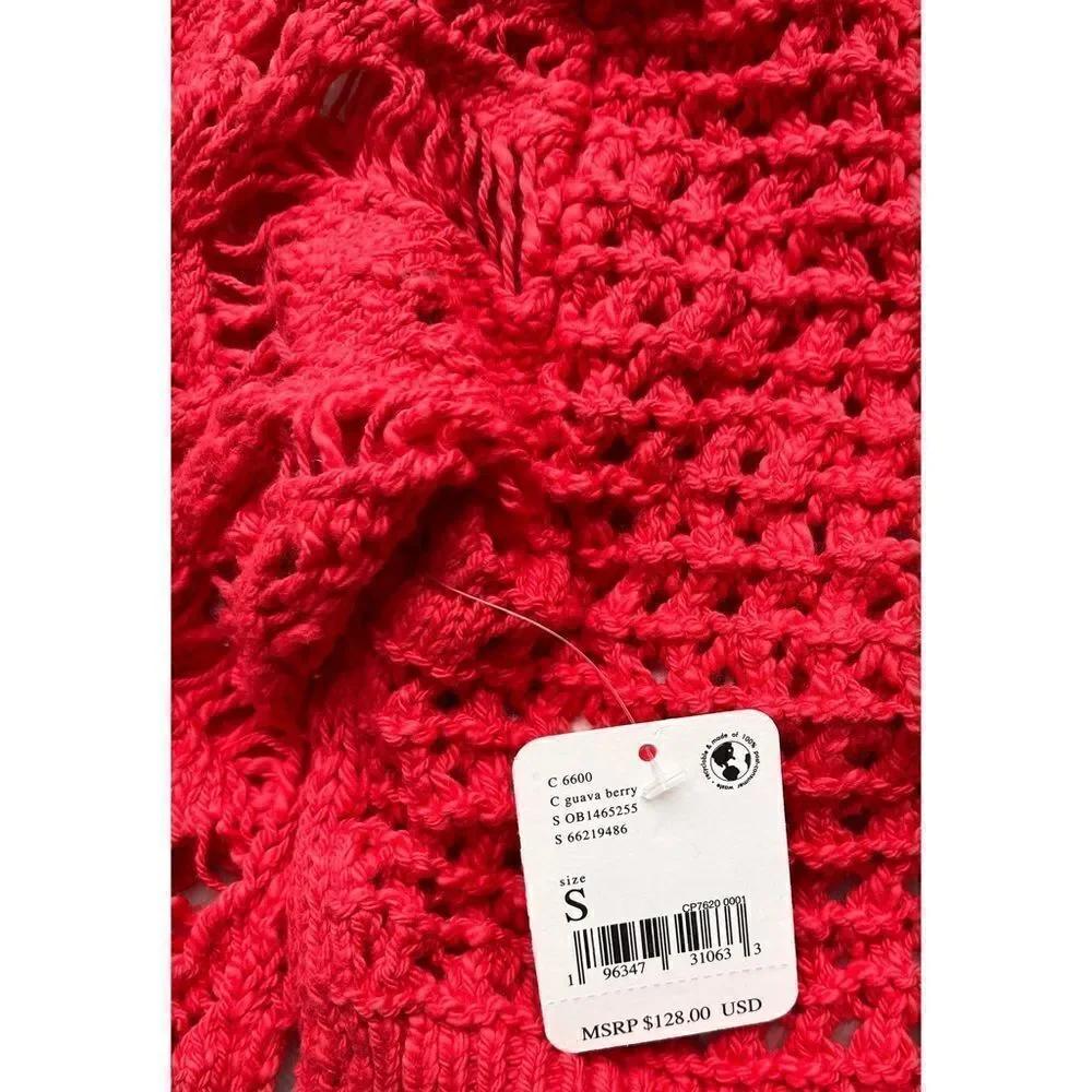 NWT Free People Sedona Open Knit Cropped Cardigan in Guava Berry, Size Small